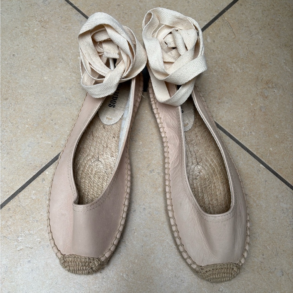 SOLUDOS Leather Flat Espadrilles with Ankle Tie size 7